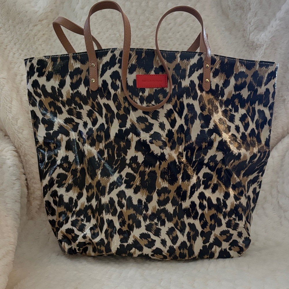 Bath and Body Works Leopard Print Tote Bag with Tan Handles